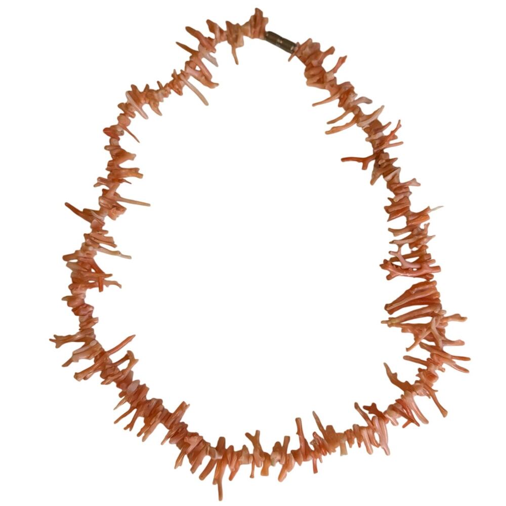 Vintage Natural Pink Coral Branch Necklace Womens 16.5" Pink Salmon Boho Beach